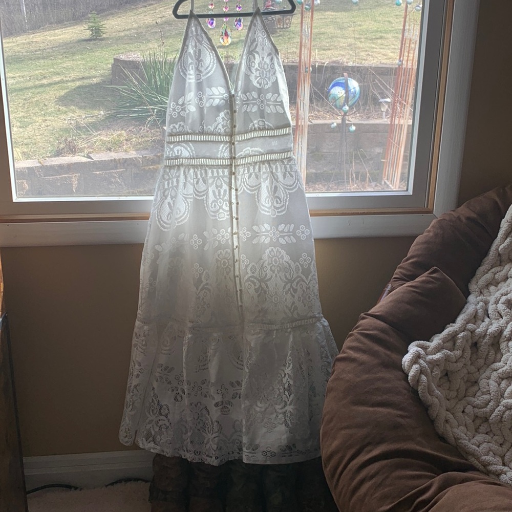 Long lace dress.